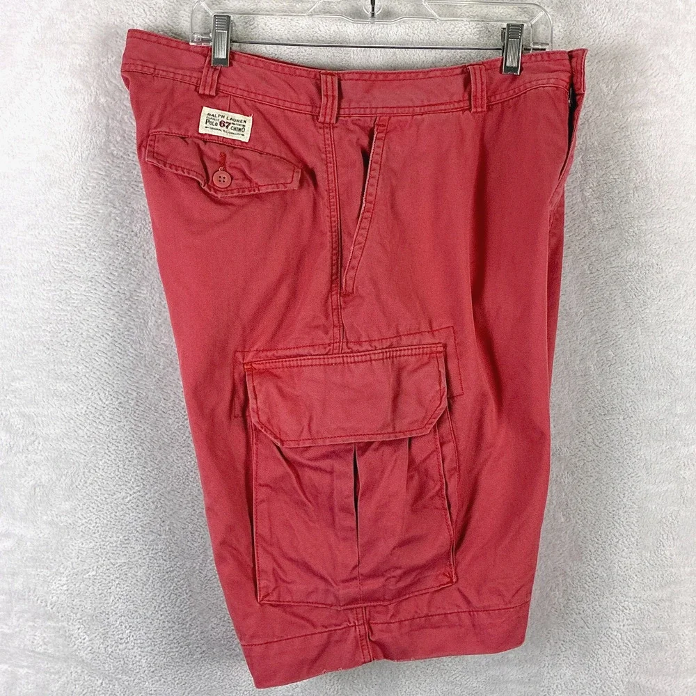 VTG Polo Ralph Lauren Cargo Shorts Mens 36 Coral Pink Twill Baggy Preppy Y2K